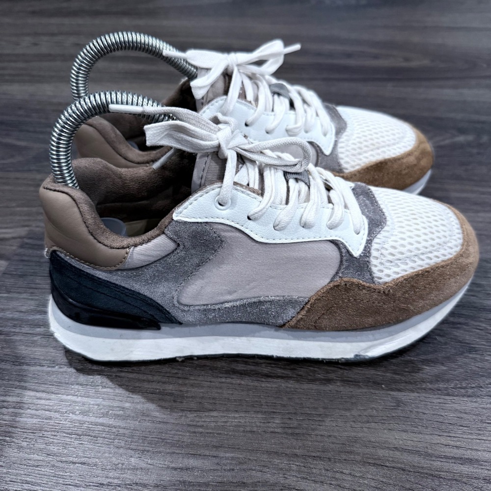 Women's Neutral Multi-Panel Lace-Up Sneakers